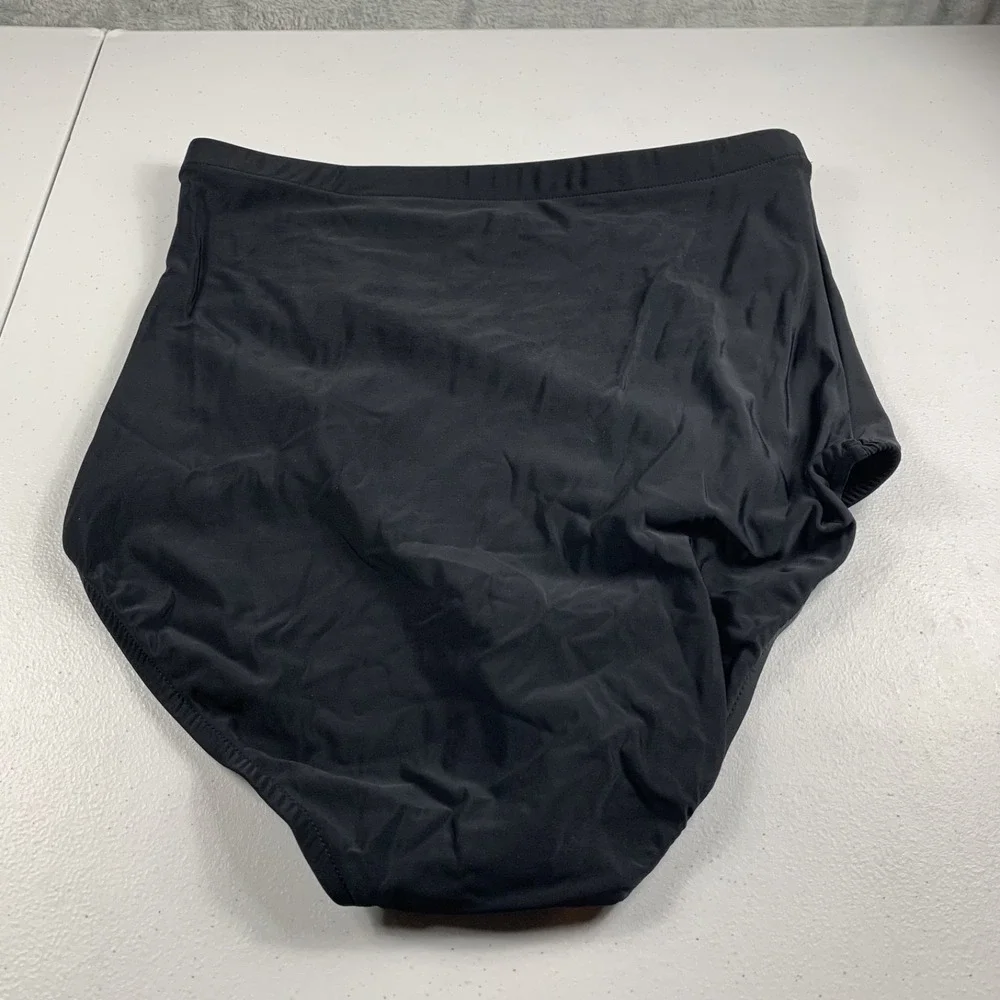 Swim Solutions Women's High Waist Brief Bottoms Size 14 Black‎ Tummy Control NWT